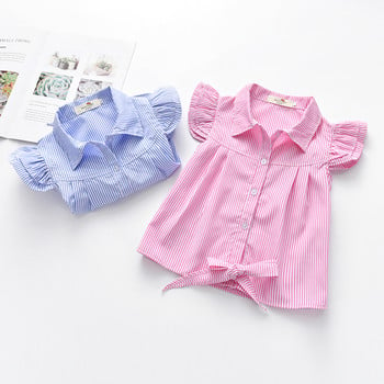 Παιδικό πουκάμισο με κοντό μανίκι για κορίτσια σε μπλε και ροζ χρώμα
