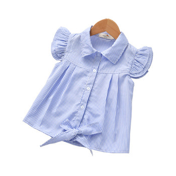 Παιδικό πουκάμισο με κοντό μανίκι για κορίτσια σε μπλε και ροζ χρώμα