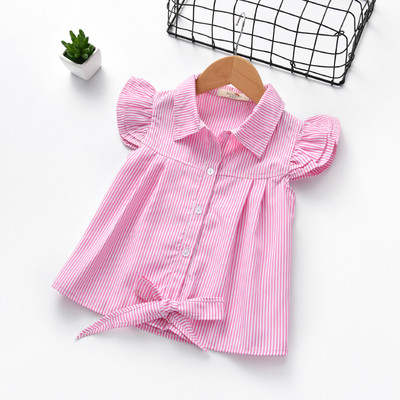 Παιδικό πουκάμισο με κοντό μανίκι για κορίτσια σε μπλε και ροζ χρώμα