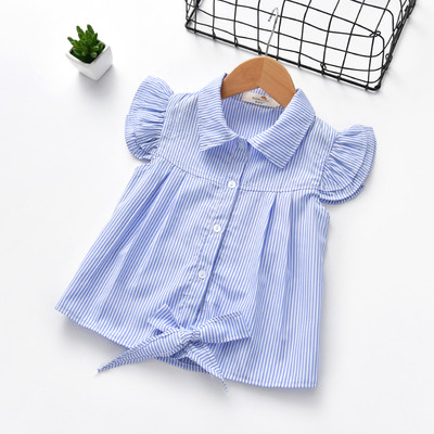 Παιδικό πουκάμισο με κοντό μανίκι για κορίτσια σε μπλε και ροζ χρώμα