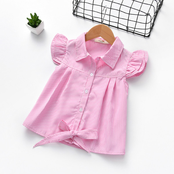 Παιδικό πουκάμισο με κοντό μανίκι για κορίτσια σε μπλε και ροζ χρώμα