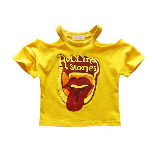 Παιδικό μοντέρνο μπλουζάκι με ανοιχτούς ώμους και έγχρωμη εκτύπωση