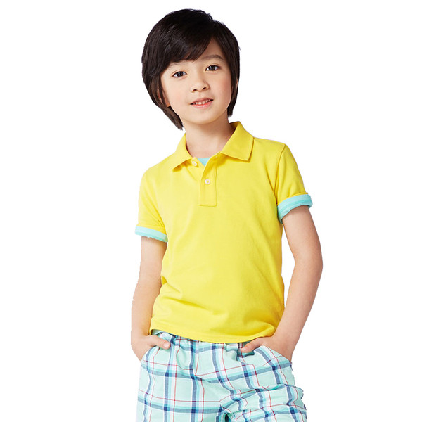 Tricou din bumbac pentru copii cu guler si nasturi pentru baieti in mai multe culori