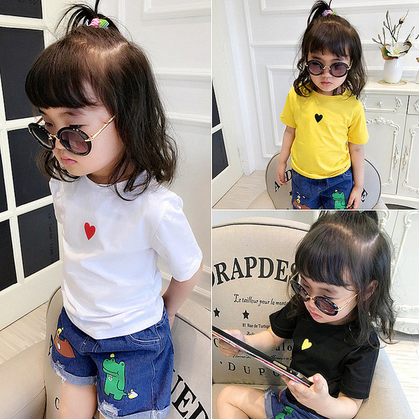 Tricou pentru fete pentru copii cu aplicație în alb, galben și negru