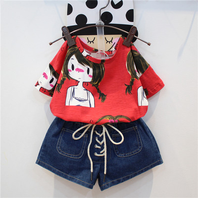 Children`s t-shirt for girls with applique in red color