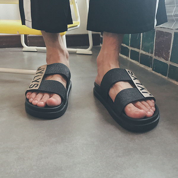 Αντρικές παντόφλες με επίπεδη σόλα - δύο χρώματα