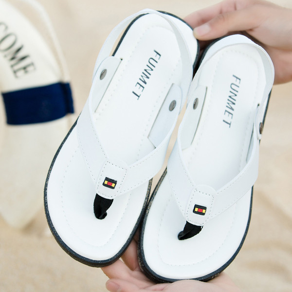 Ανδρικά δερμάτινα σανδάλια σε λευκό και μαύρο χρώμα