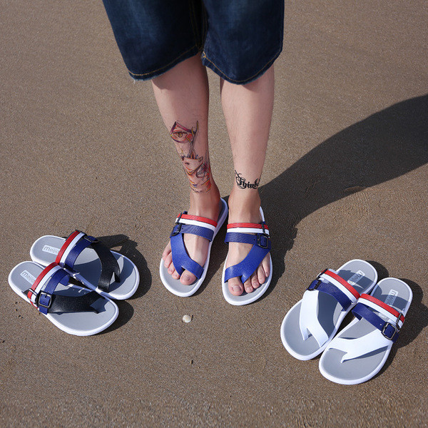 Alkalmi férfi papucs színes pántokkal, három színben