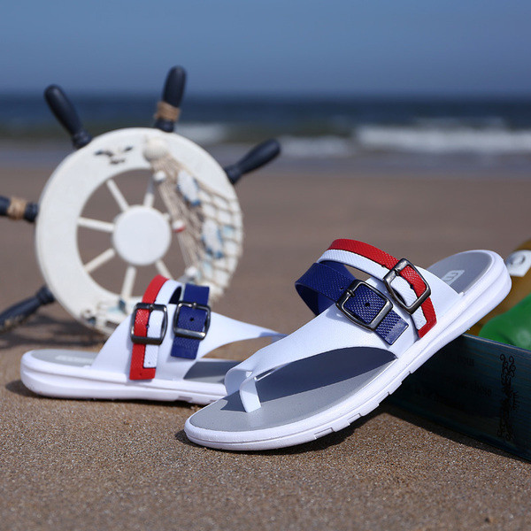 Alkalmi férfi papucs színes pántokkal, három színben