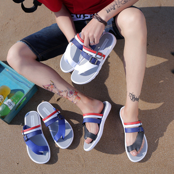 Alkalmi férfi papucs színes pántokkal, három színben