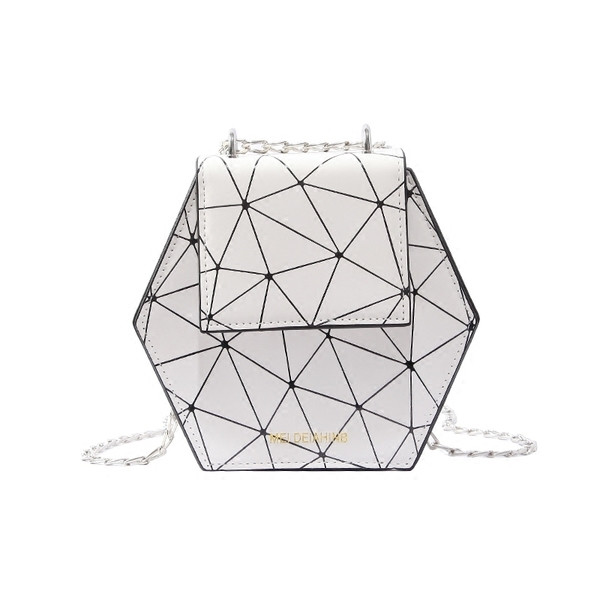 Mini geantă de mână în alb, gri și negru