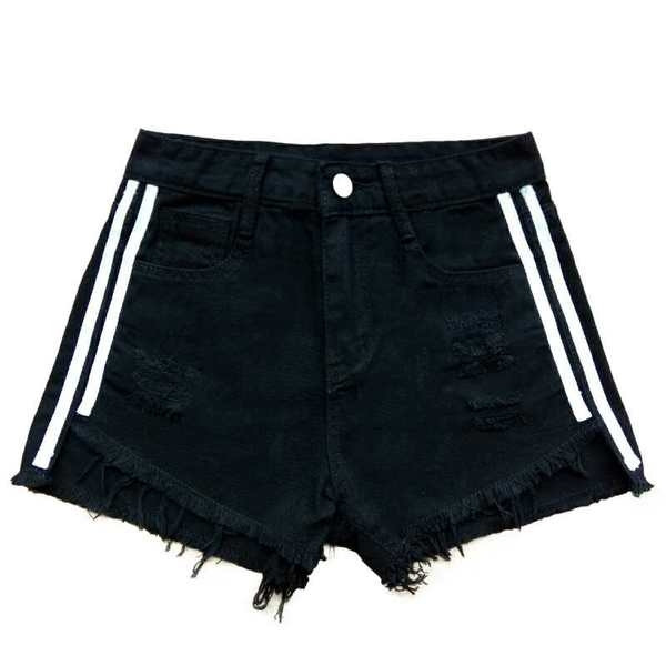 Pantaloni scurți de damă cu margini colorate rupte în alb și negru