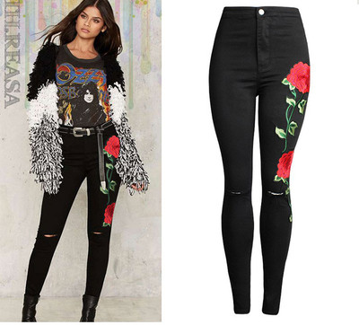 Γυναικείατζιν με σκισμένα σχέδια και κεντήματα