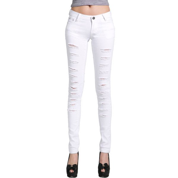 Blugi elastici de dama cu motive rupte in doua culori