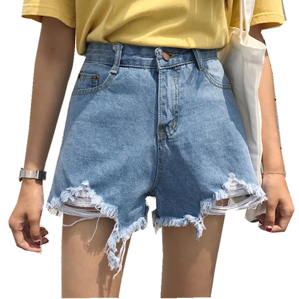 Pantaloni scurți de damă cu talie înaltă rupti în două culori