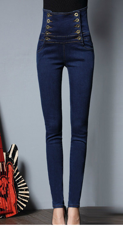 Γυναικεία ελαστικά τζιν με πολύ υψηλή μέση και στοιχεία