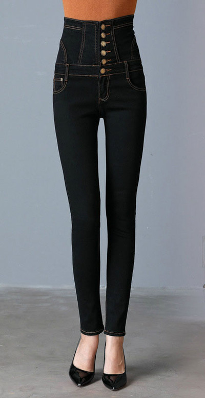 Γυναικεία ελαστικά τζιν με πολύ υψηλή μέση και στοιχεία