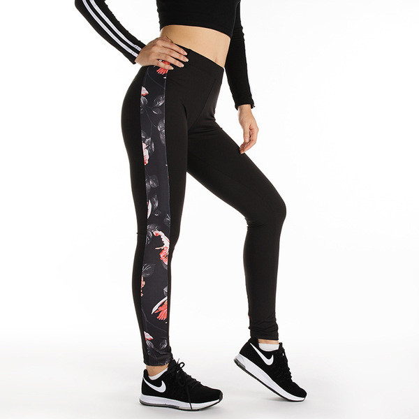 Jambiere sport de damă în negru cu motive florale