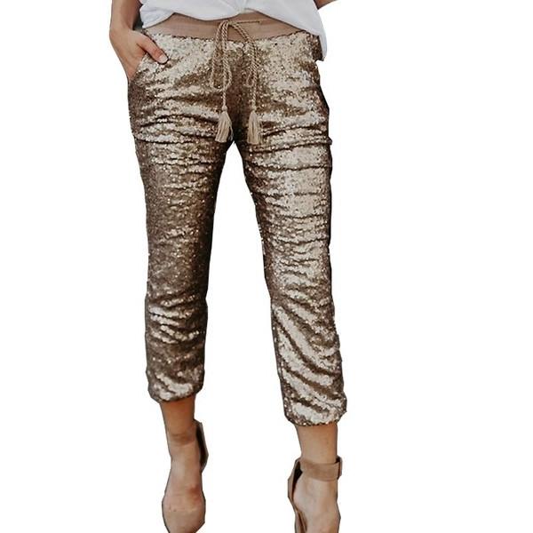 Дамски стилен панталон в златист цвят