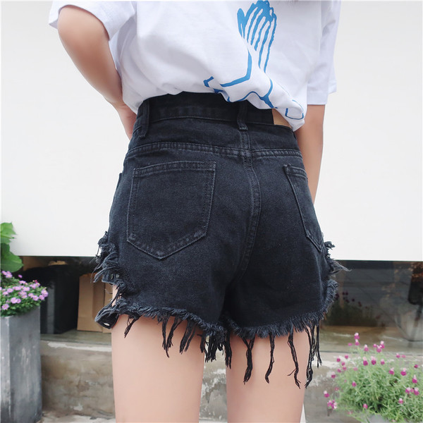 Pantaloni scurți de damă rupti cu talie înaltă