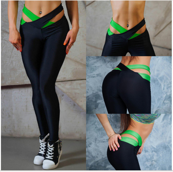 Jambiere sport de damă cu panglici colorate în jurul taliei în trei culori