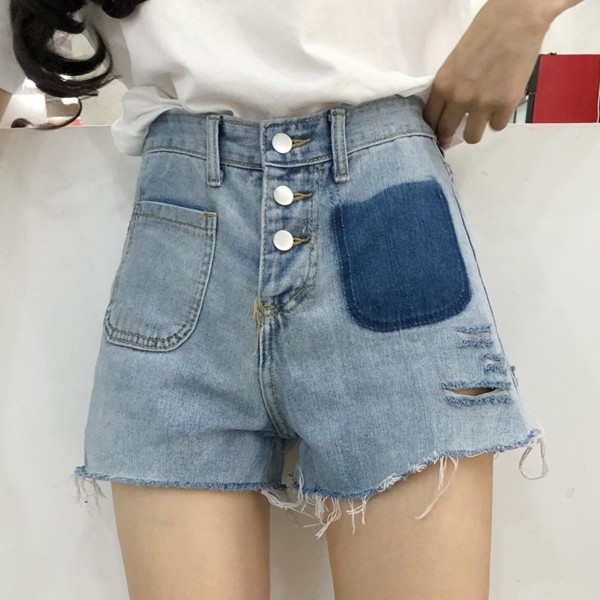 Pantaloni scurți eleganti de damă cu talie înaltă ruptă