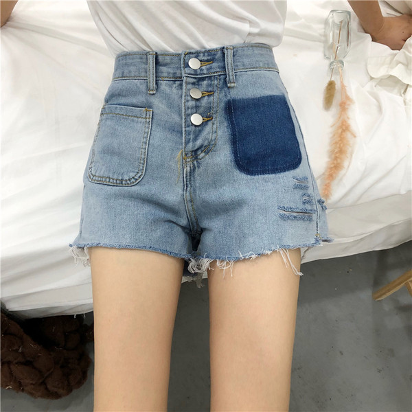 Pantaloni scurți eleganti de damă cu talie înaltă ruptă