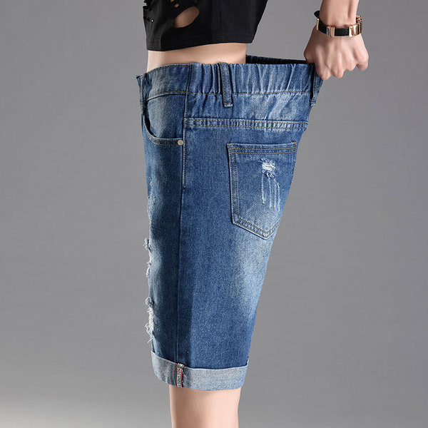 Pantaloni scurți casual dama rupti cu talie elastica in doua culori