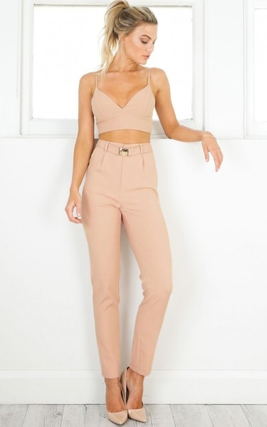 Pantaloni eleganti de dama cu talie inalta si decor metalic