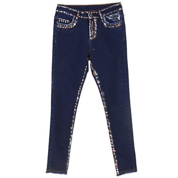 Γυναικέια casual ελαστικά τζιν  με πολύχρωμες άκρες