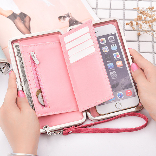 Portofel de dama in mai multe culori imitatie tesatura denim si buzunar decorativ