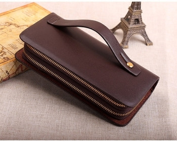 Δερμάτινο πορτοφόλι για άνδρες με διπλή στερέωση σε σκούρα χρώματα