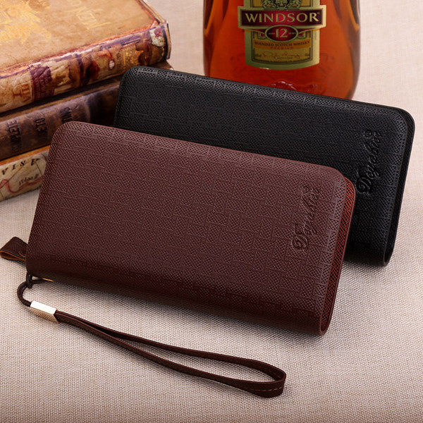 Portofel barbatesc din piele ecologica cu inchidere dubla in culori inchise