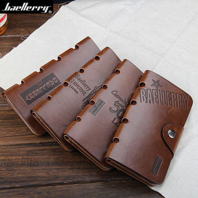 Long men`s wallet made of eco leather with various inscriptions