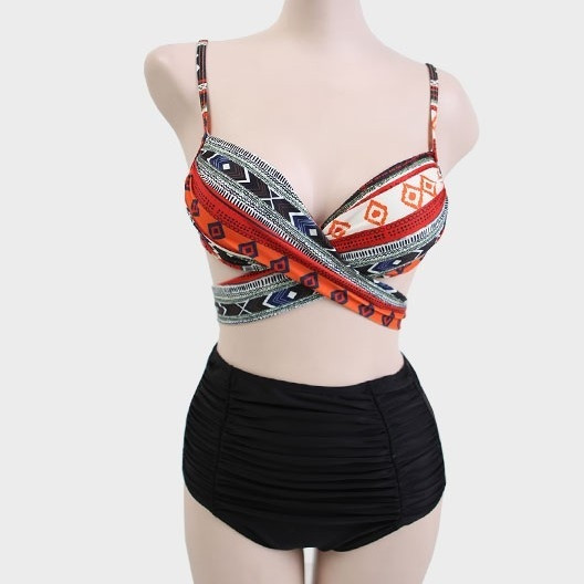 Costum de baie elegant din două piese pentru femei, cu bikini cu talie înaltă și top căptușit