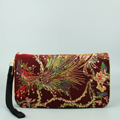 Portofel de dama stilat cu broderie si paiete in trei culori
