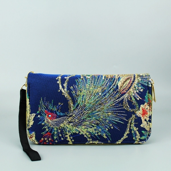 Portofel de dama stilat cu broderie si paiete in trei culori