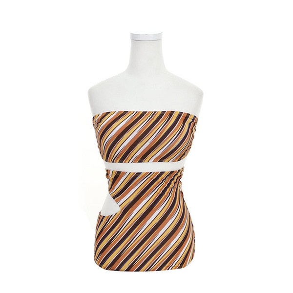 Costum de baie de damă cu bikini talie înaltă cu dungi cu motiv decupat