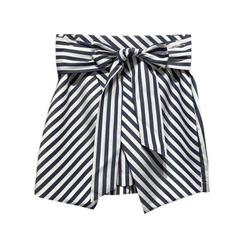 Fusta de damă în dungi, elegantă, cu curea și lungime asimetrică