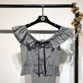 Tricou casual de dama in model scurt in carouri