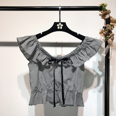 Tricou casual de dama in model scurt in carouri