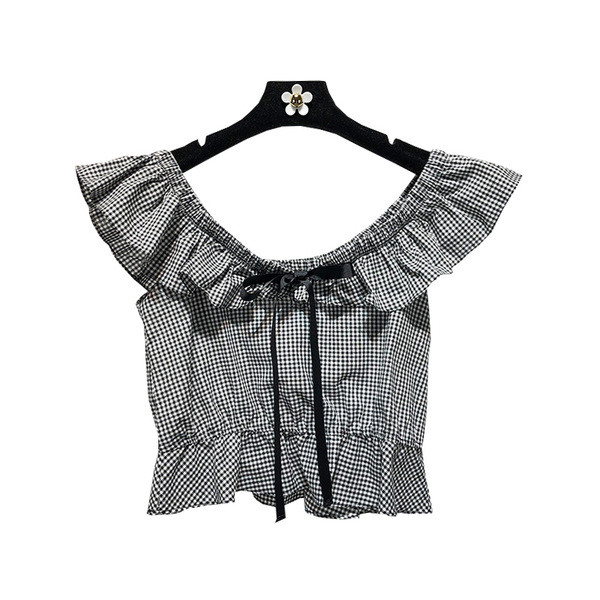 Tricou casual de dama in model scurt in carouri