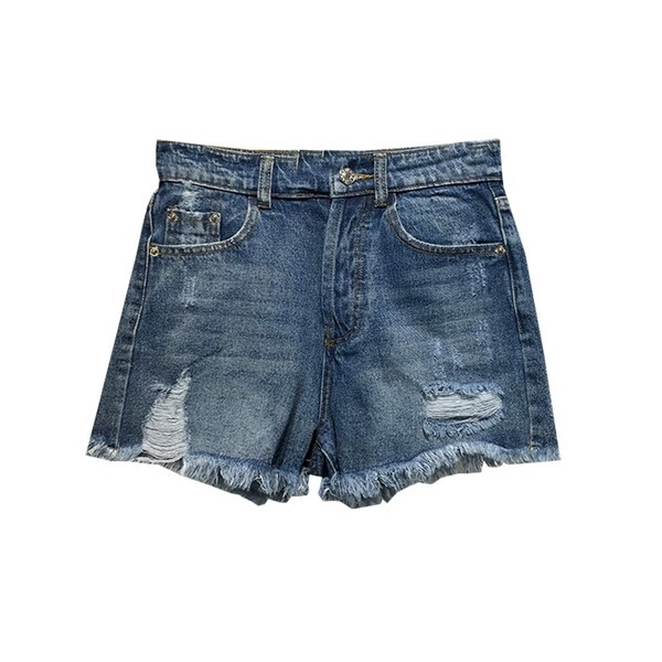 Pantaloni scurti din denim de dama cu talie inalta si rupti