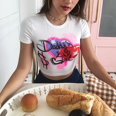 Tricou scurt casual de dama alb cu aplicatie