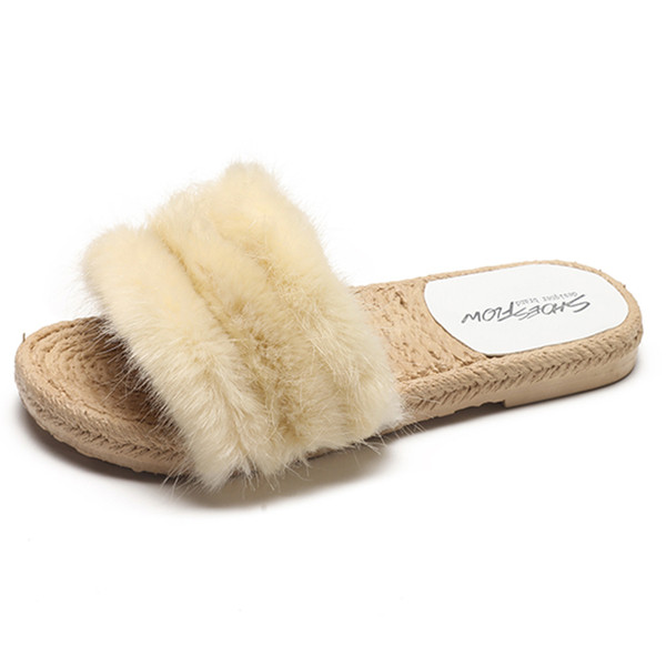 Papuci eleganti de dama cu talpa plata in doua culori cu puf