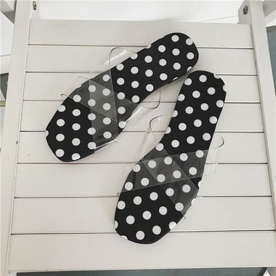 Papuci casual dama in doua culori de puncte cu bretele transparente