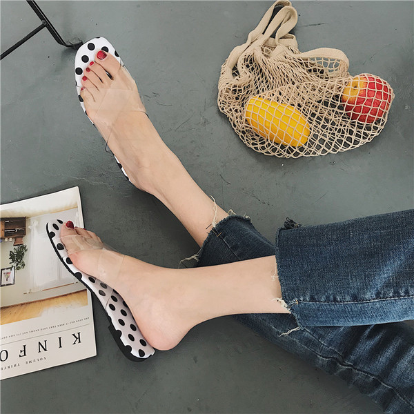 Papuci casual dama in doua culori de puncte cu bretele transparente