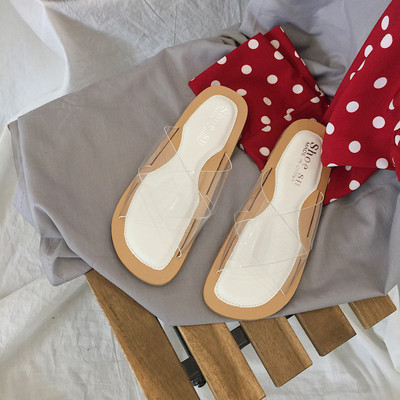 Papuci de dama in trei culori cu bretele incrucisate transparente, potriviti pentru utilizarea de zi cu zi