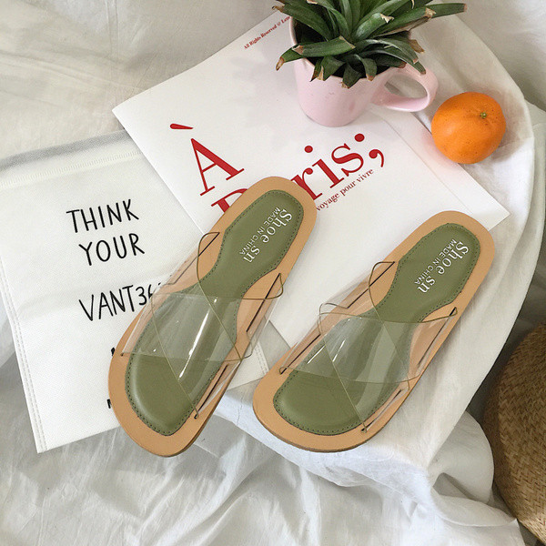 Papuci de dama in trei culori cu bretele incrucisate transparente, potriviti pentru utilizarea de zi cu zi