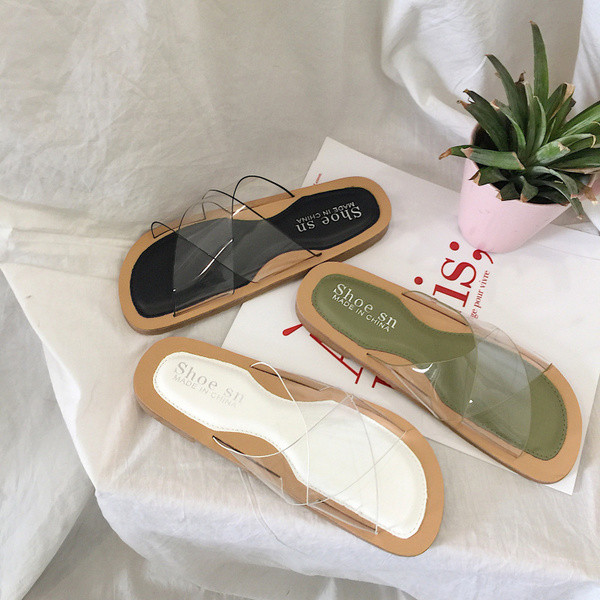 Papuci de dama in trei culori cu bretele incrucisate transparente, potriviti pentru utilizarea de zi cu zi